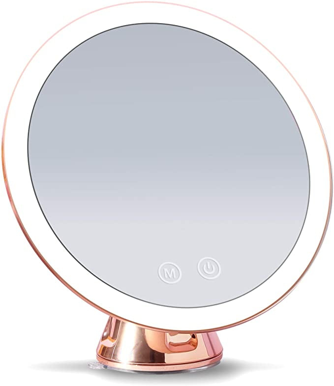 Fancii LED Lighted 10X Magnifying Makeup Mirror, Rechargeable - 3 Dimmable Tri-Color Light Settings, Suction Vanity Mirror - Rose Gold Metallic Finish, Cordless Travel Bathroom Mirror (Lana)