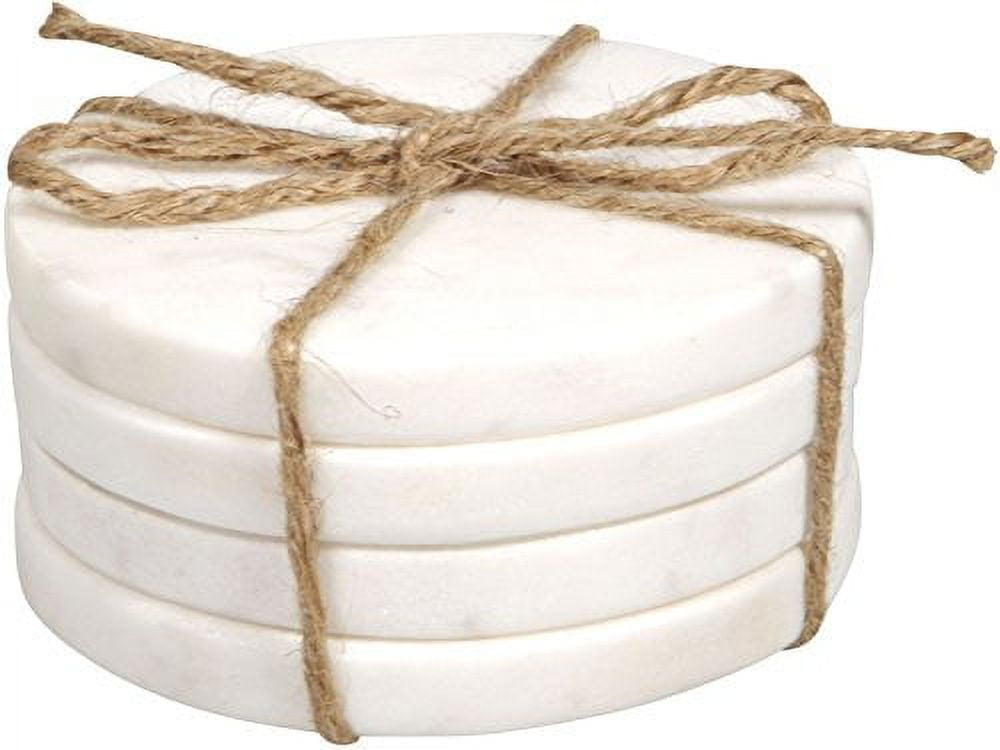 Farmhouse Decor Marble Coasters for Drinks - Kitchen Table Drink Coaster Set of 4-4" Diameter (Round White)