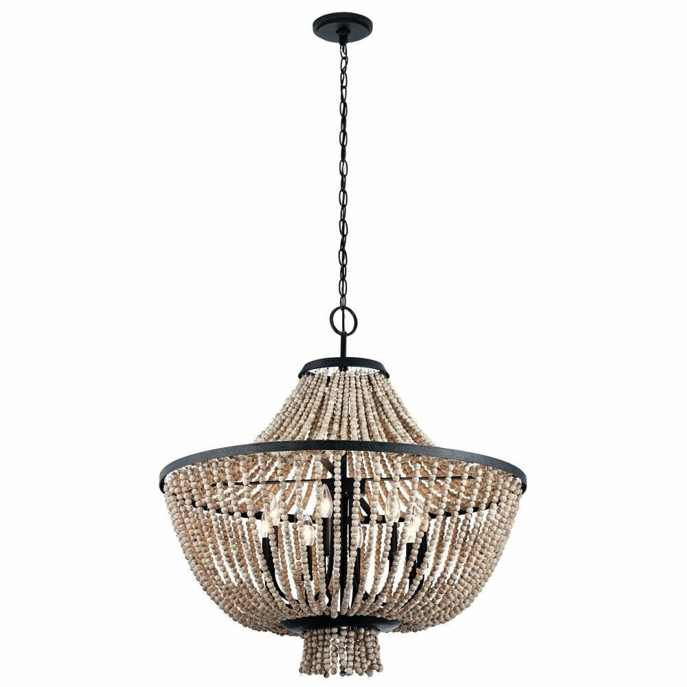 Farmhouse Eight Light Chandelier in Distressed Black Finish Bailey Street Home 147-Bel-2279194