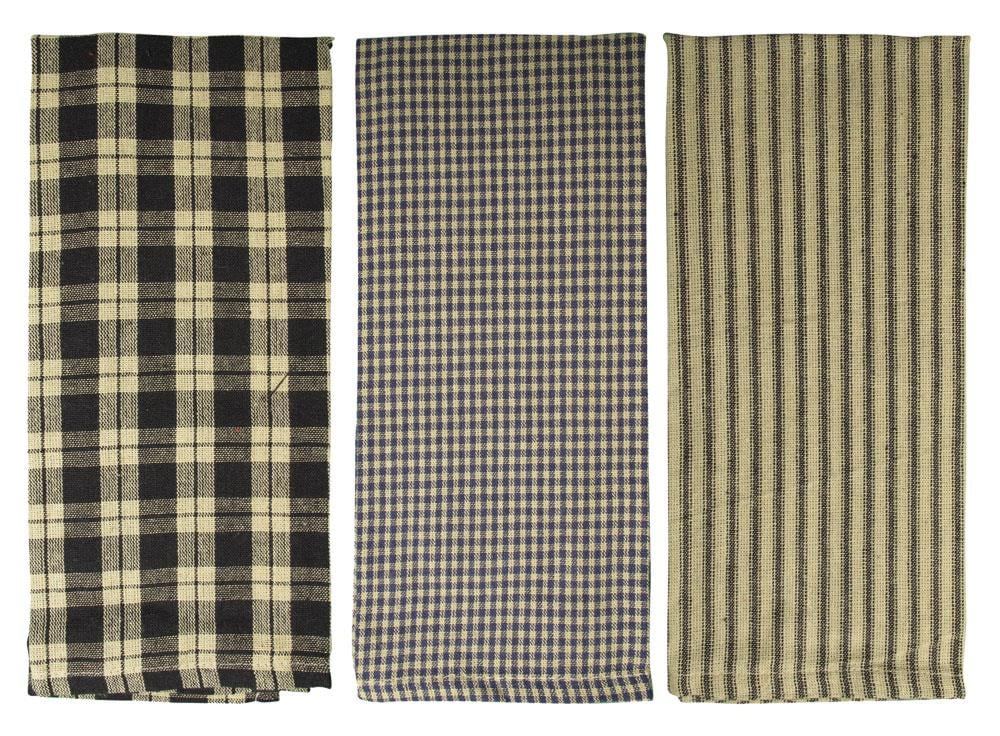 Fillurbasket Farmhouse Kitchen Towels, Black and Striped Buffalo Checked Plaid, 3 Count