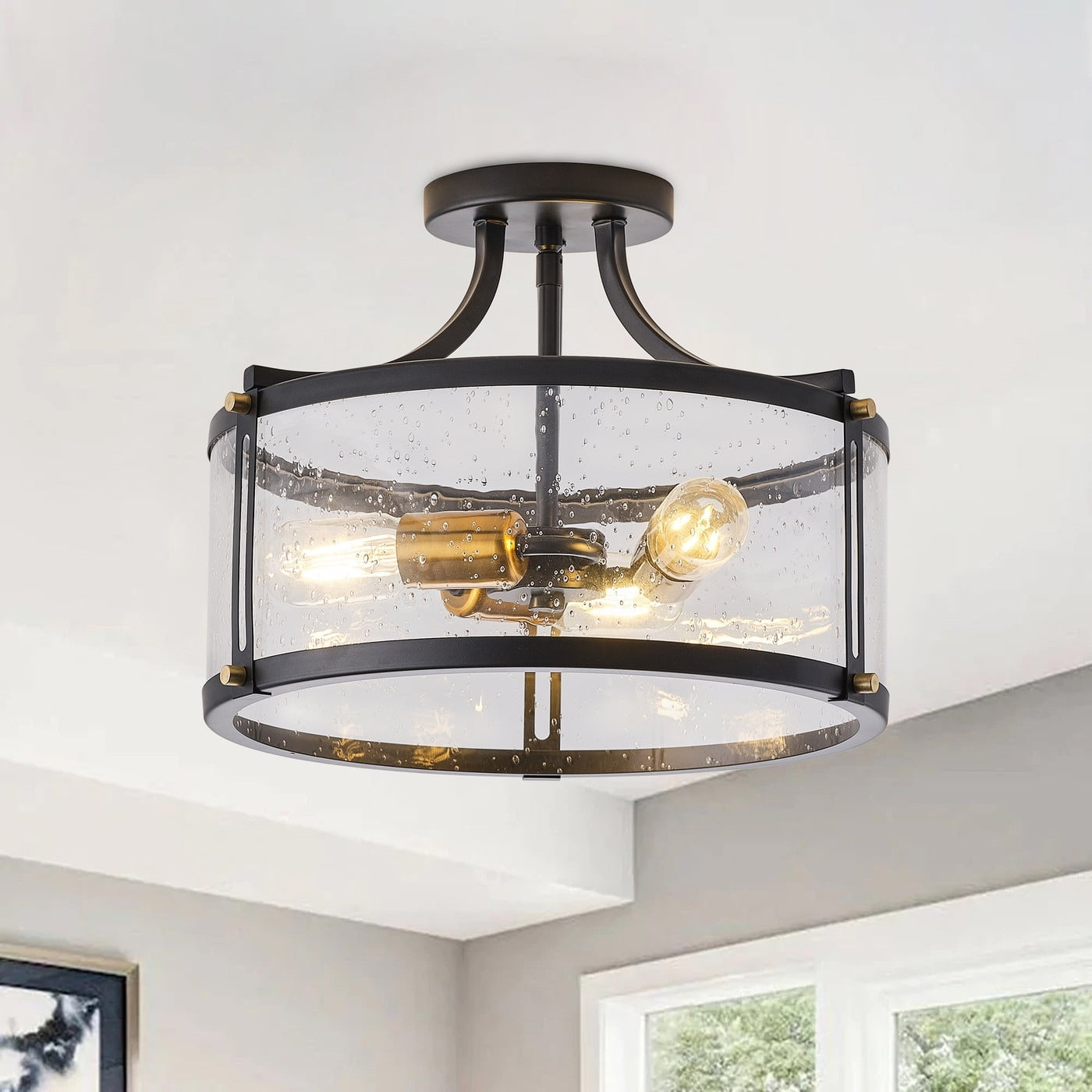 Aiwen Metal Modern Home Semi Slush Mount Ceiling Lamp Glass Shade Unique Decorative Light Fixture