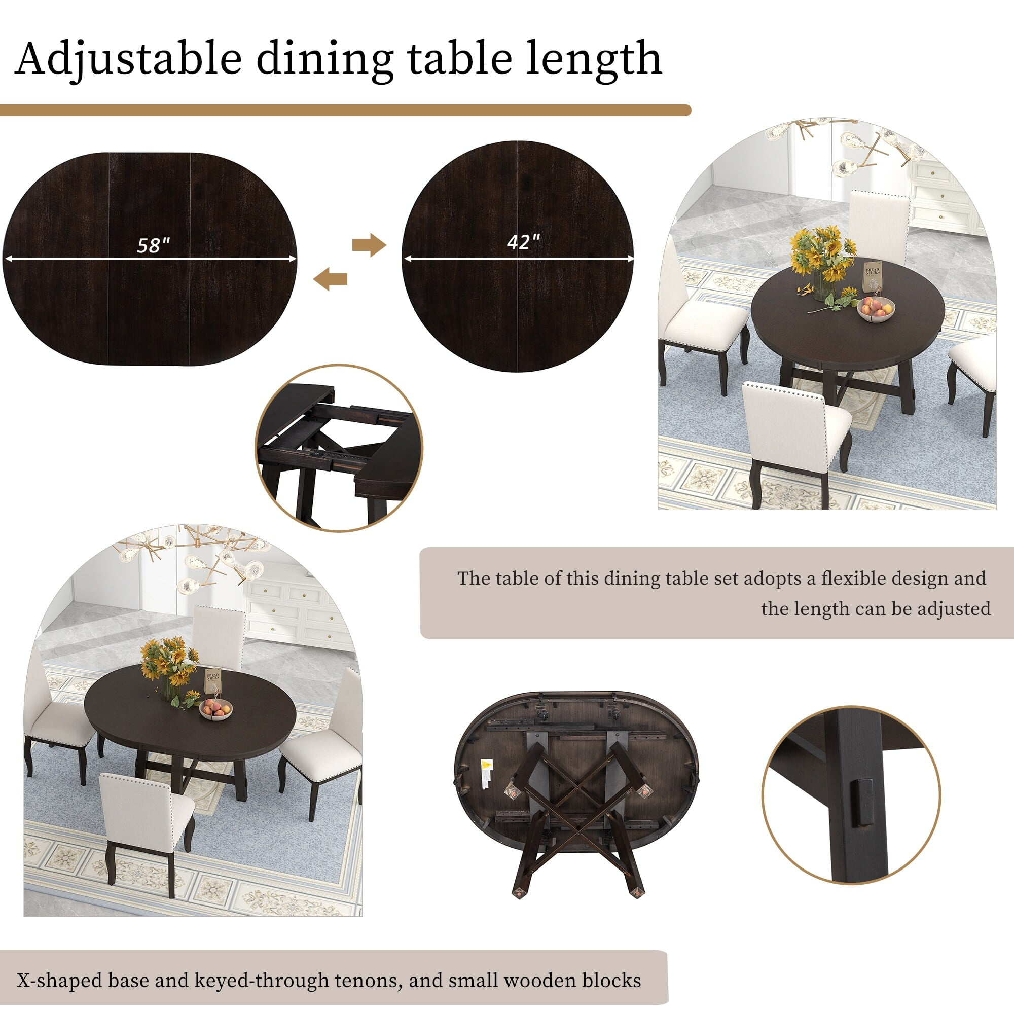 Farmhouse Round Extendable Dining Table Espresso