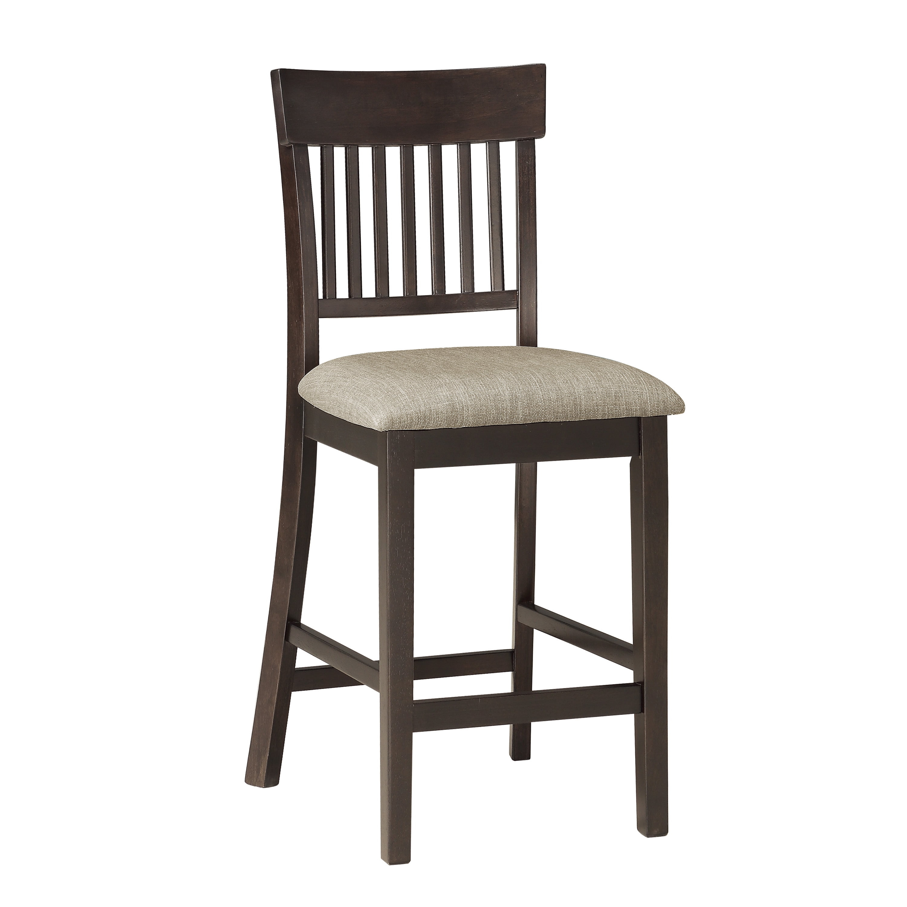 Dark Brown Finish Counter Height Chairs 2pc Set Slat-Back Design Linen-like Fabric Upholstered Dining Furniture