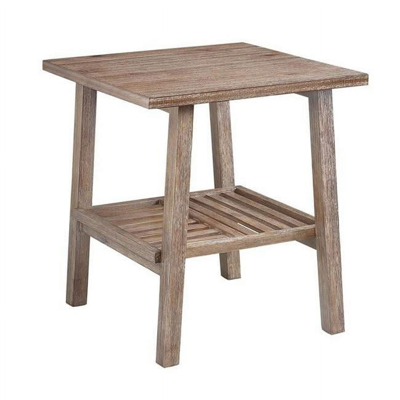 BenJara Farmhouse Wooden End Table with Slatted Bottom Shelf, Rustic Brown