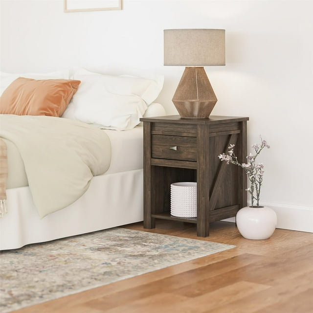 Woven Paths Scandi Farmhouse Nightstand, Weathered Oak