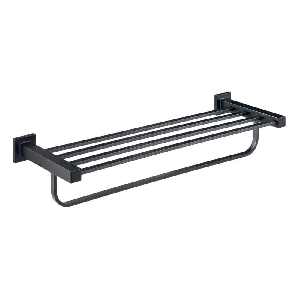 Farrington 21 in. Wall Mount Towel Rack with Towel Bar in Matte Black