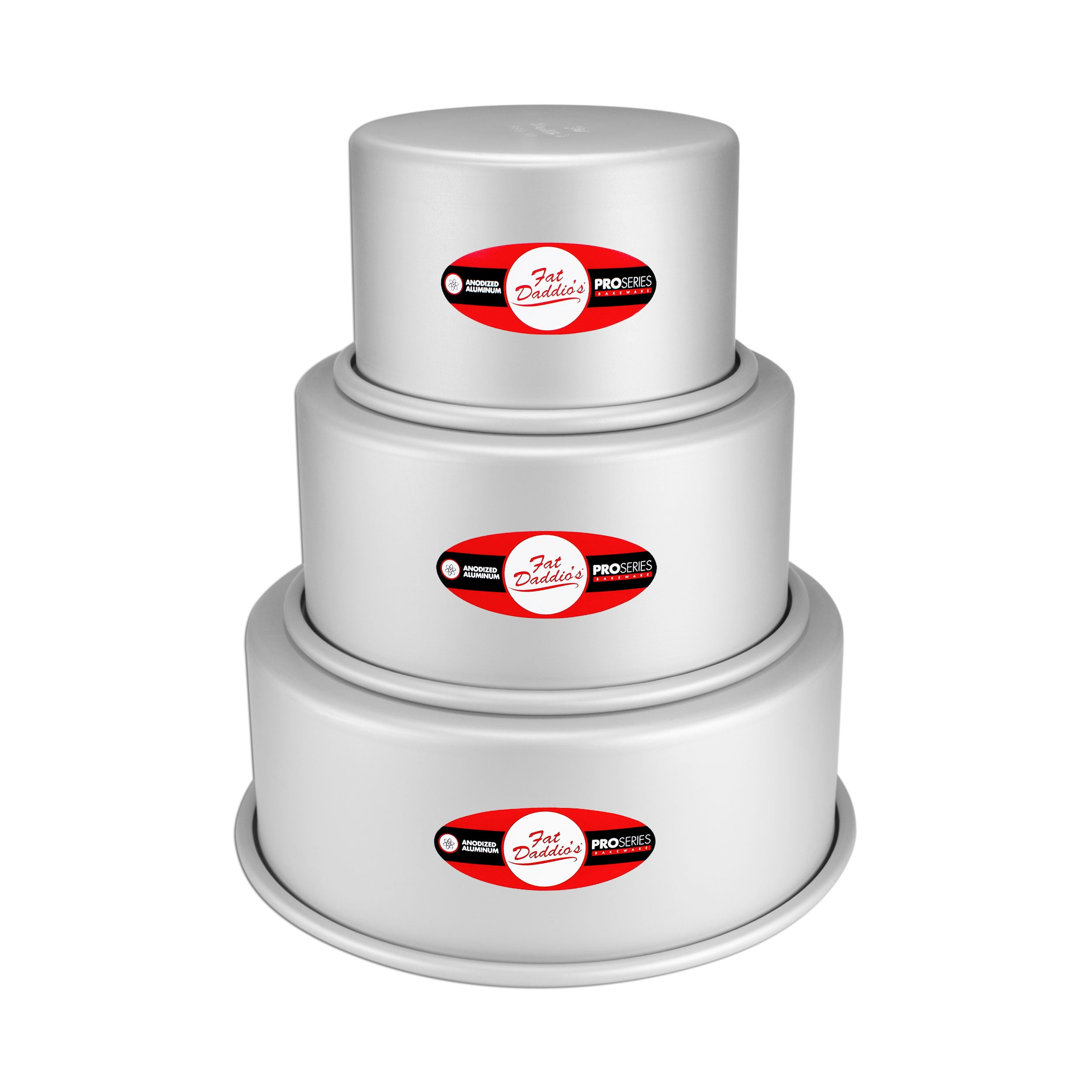 Fat Daddio's PRD-3PC4 Anodized Aluminum 3-Tiered Even Round Cake Pan Set, 4 inch Depth