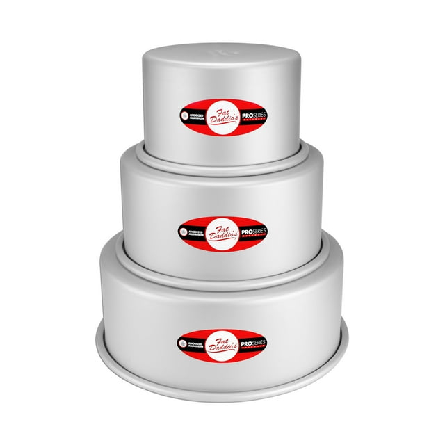 Fat Daddio's PRD-3PC4 Anodized Aluminum 3-Tiered Even Round Cake Pan Set, 4 inch Depth
