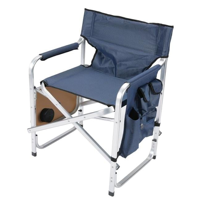 Blue Aluminum Director Chair with Folding Tray and Cup Holder