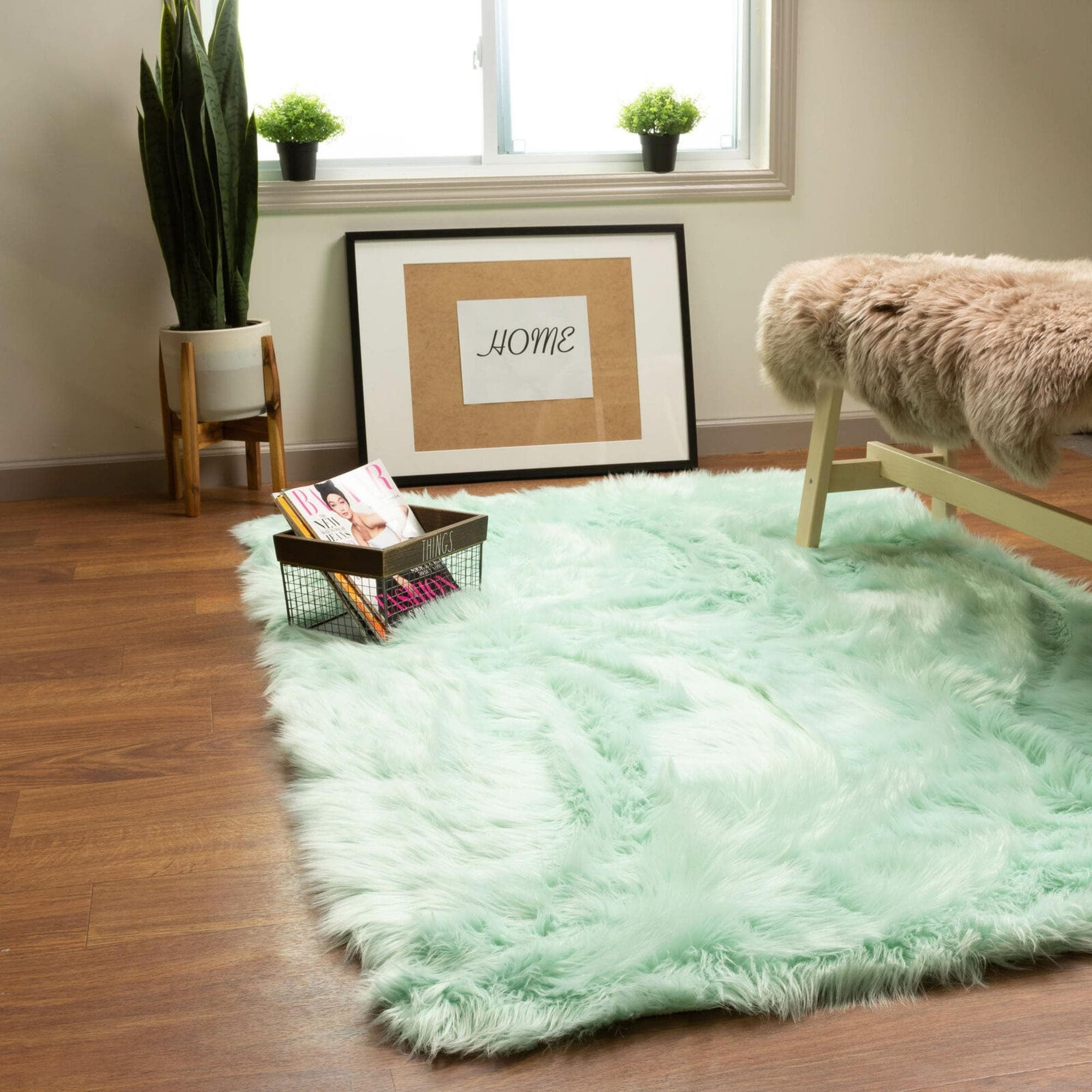 Faux Fur Shag Rug Mint Green - 5' x 7'