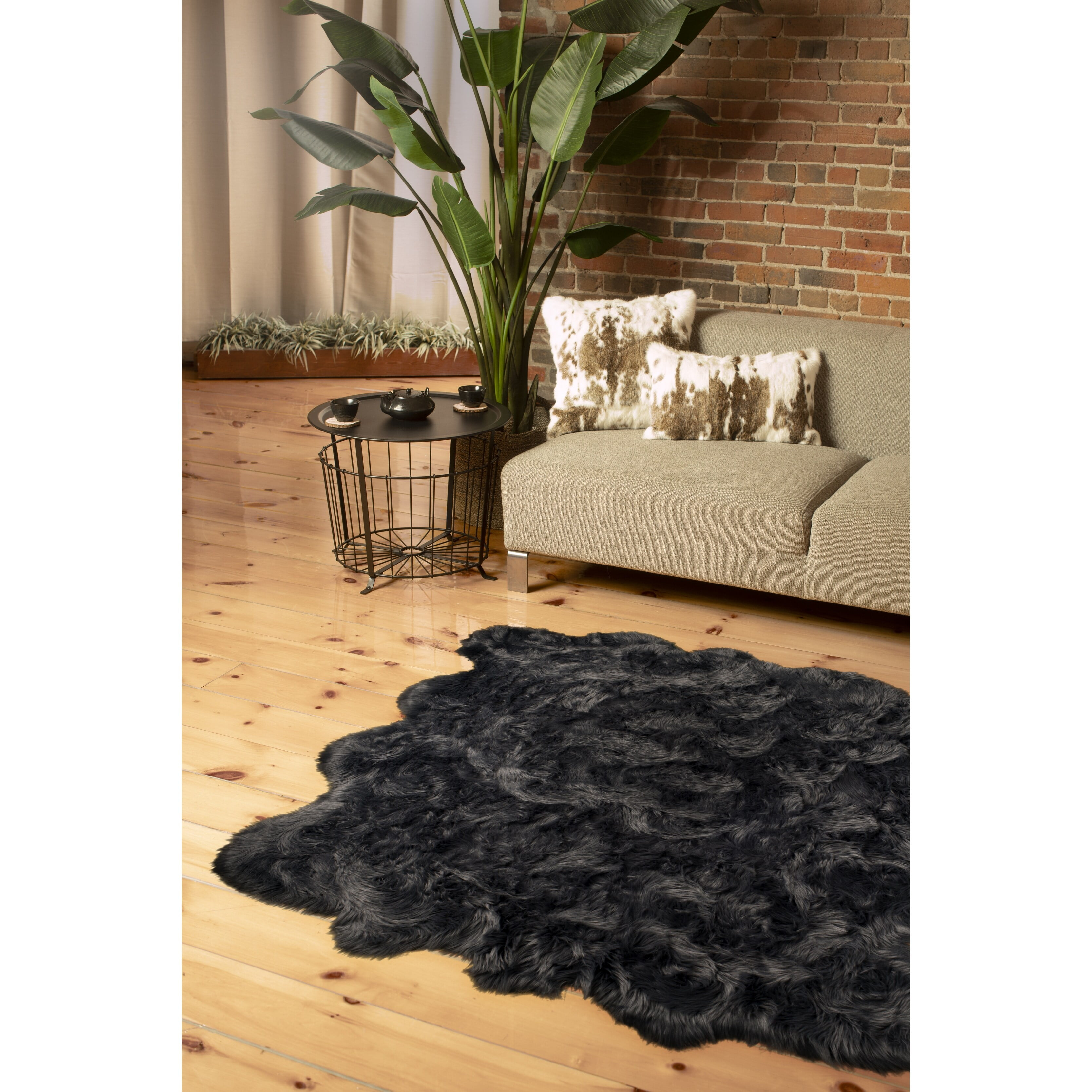 Luxe Gordon Faux Sheepskin Octo Rug 6x6 Natural Ivory 2 Inch Thick