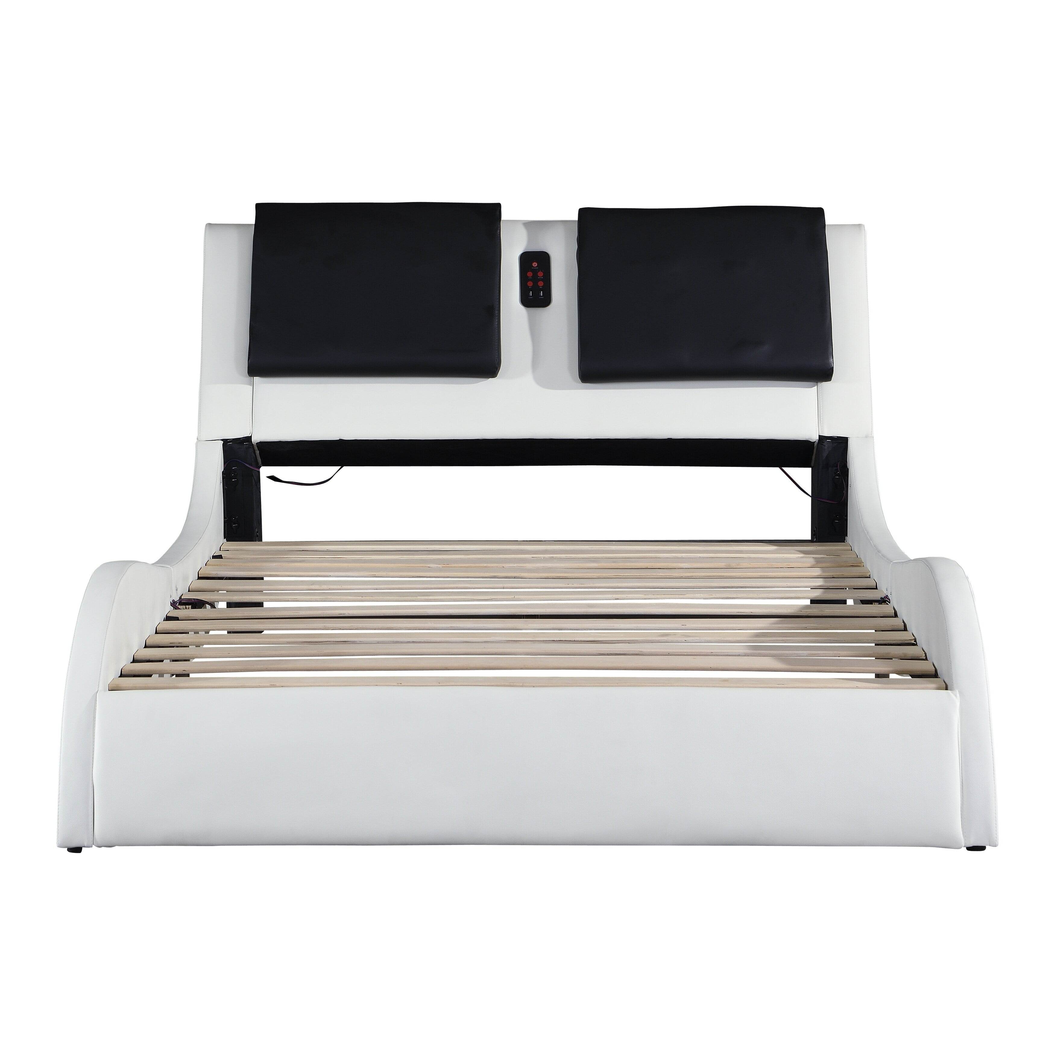 Holaki Queen Size Faux Leather Upholstered Platform Bed Frame with Led Lighting, Bluetooth Connection to Play Music Control, Backrest Vibration Massage, No Box Spring Needed