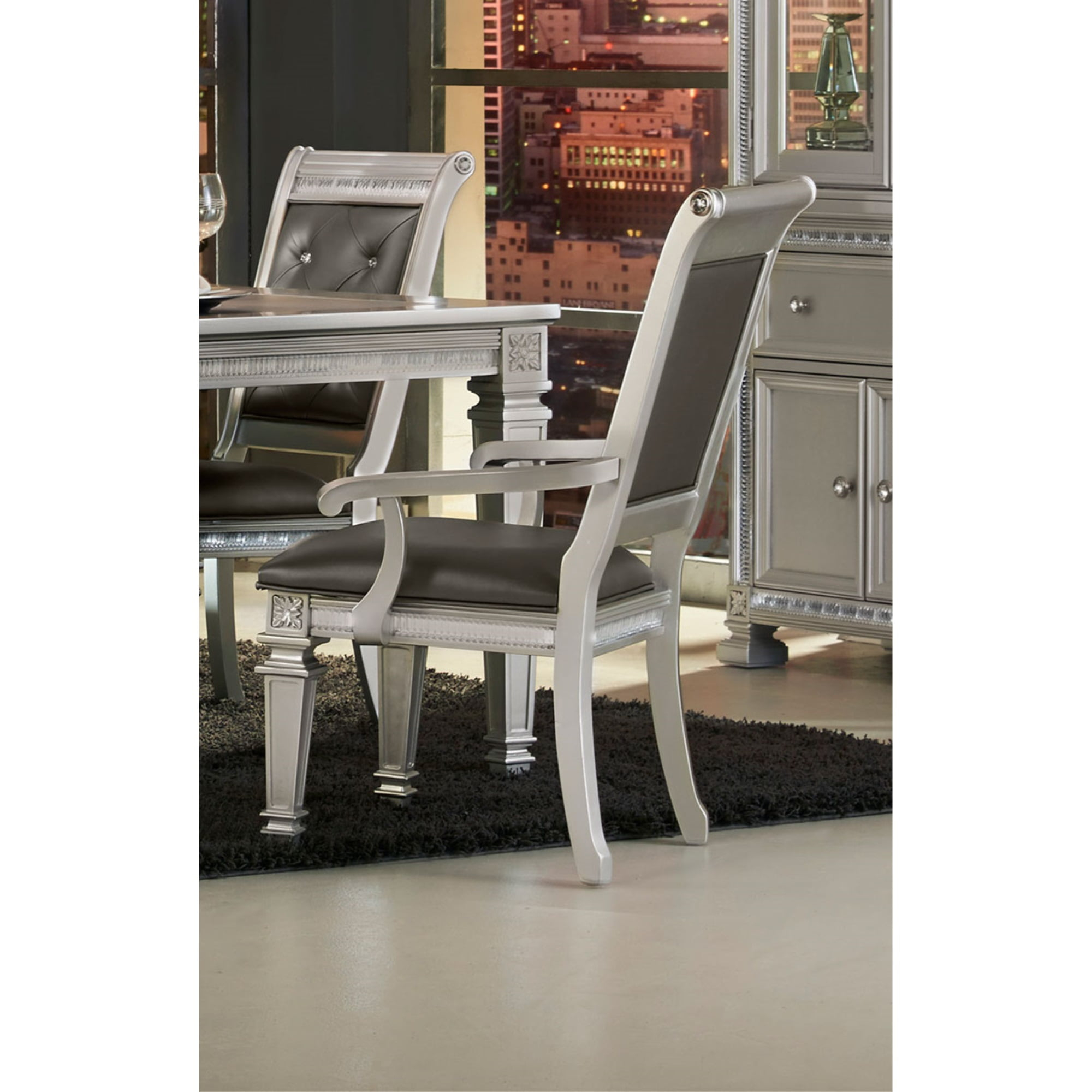 Faux Leather Upholstered Arm Chair, Gray And Silver, Set of 2