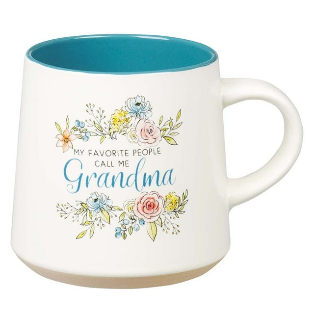 My Favorite People Call Me Grandma Clay Base Ceramic Coffee Mug for Grandmothers  Floral Peach & Ivory Cup for Coffee/Tea, Dishwasher Microwave Safe, 14oz