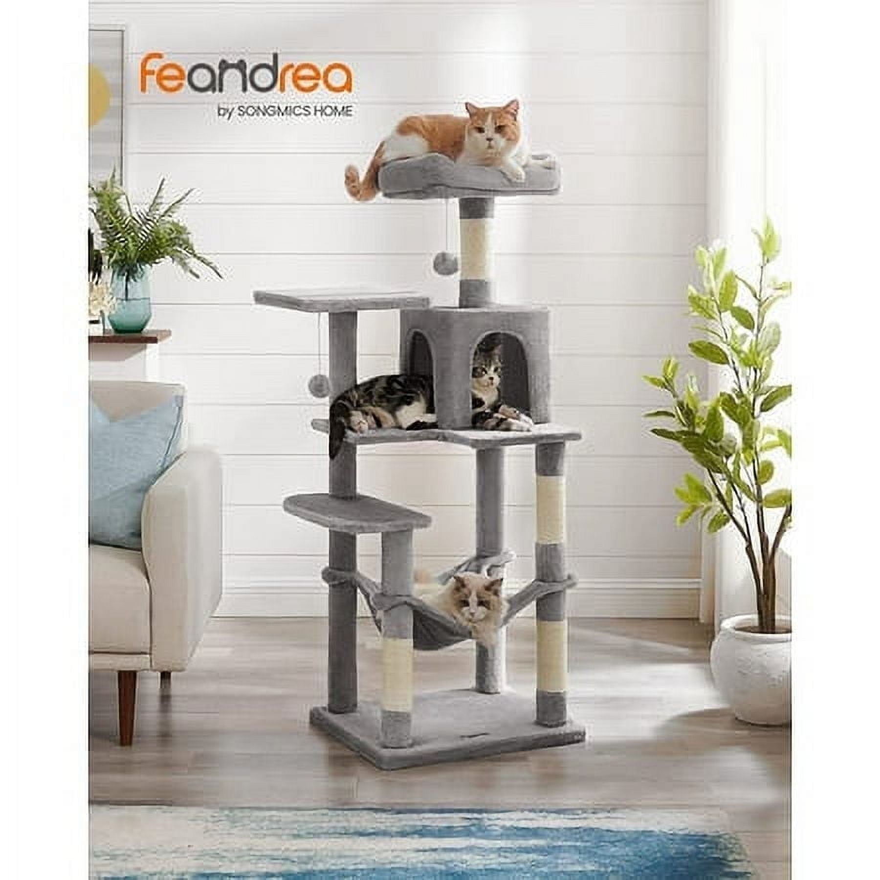 56.3'' Cat Tree Tower for Indoor Cats ,Multi-Level Cat Condo Cat Furniture with Scratching Posts, Perches, Hammock, Cave ,Light Gray