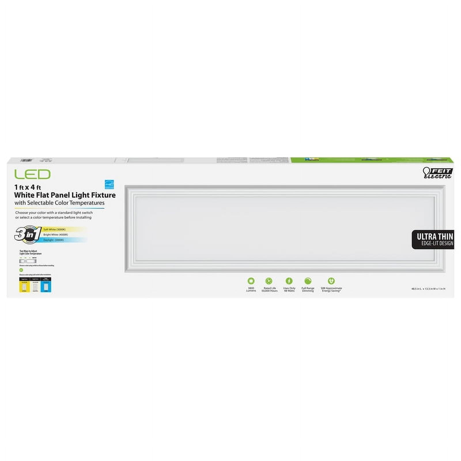 Feit Electric 1 ft x 4 ft White LED Flat Panel Light Fixture w/Selectable Color Temperatures