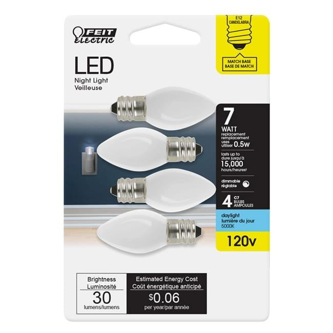 4 watt Equivalence 0.5 watt 15 Lumen C7 Nightlight LED Bulb, Daylight - Pack of 4