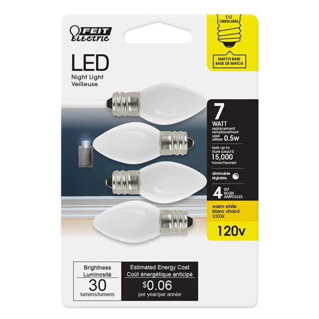 4 watt Equivalence 0.5 watt 15 Lumen C7 Nightlight LED Bulb, Daylight - Pack of 4