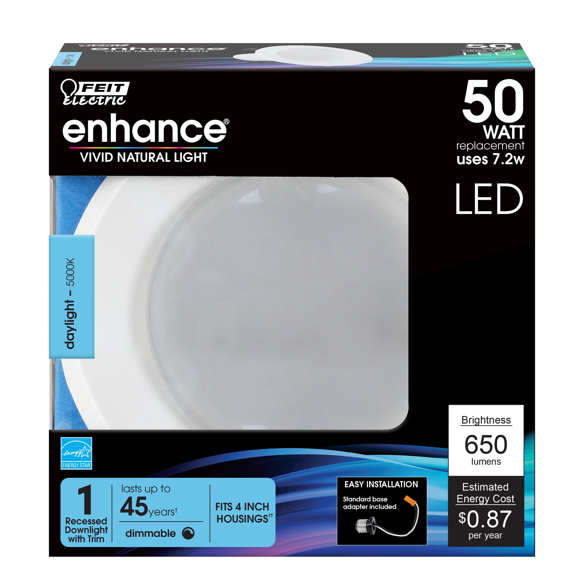 Feit Electric Enhance LED 4" White Trim 7.2W (50W Eq) Retrofit Kit Recessed Light, 5,000K Daylight