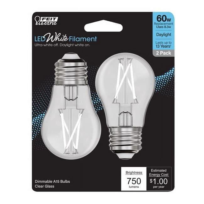 Feit 3013981 A15 E26 Medium Filament LED Bulb Daylight - 60W Equivalence - Pack of 2
