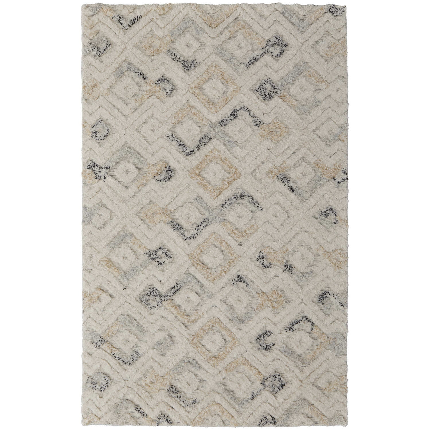 Feizy Anica Transitional Moroccan, Ivory/Gray/Black, 2' x 3' Accent Rug Easy Care Stain Resistant Bohemian & Eclectic Geometric Floor Rug for Living room Bedroom