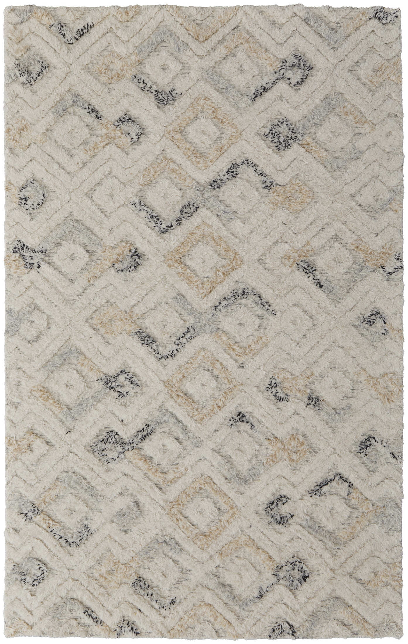 Feizy Anica Transitional Moroccan, Ivory/Gray/Black, 2' x 3' Accent Rug Easy Care Stain Resistant Bohemian & Eclectic Geometric Floor Rug for Living room Bedroom