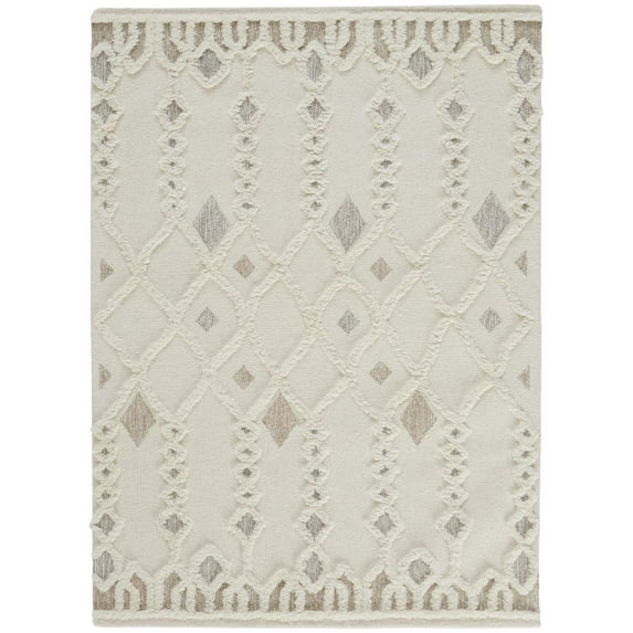 Feizy Anica Transitional Trellis & Lattice, Ivory/Tan/Silver, 10' x 14' Area Rug Easy Care Stain Resistant Scandinavian Diamond Floor Rug for Living room Bedroom