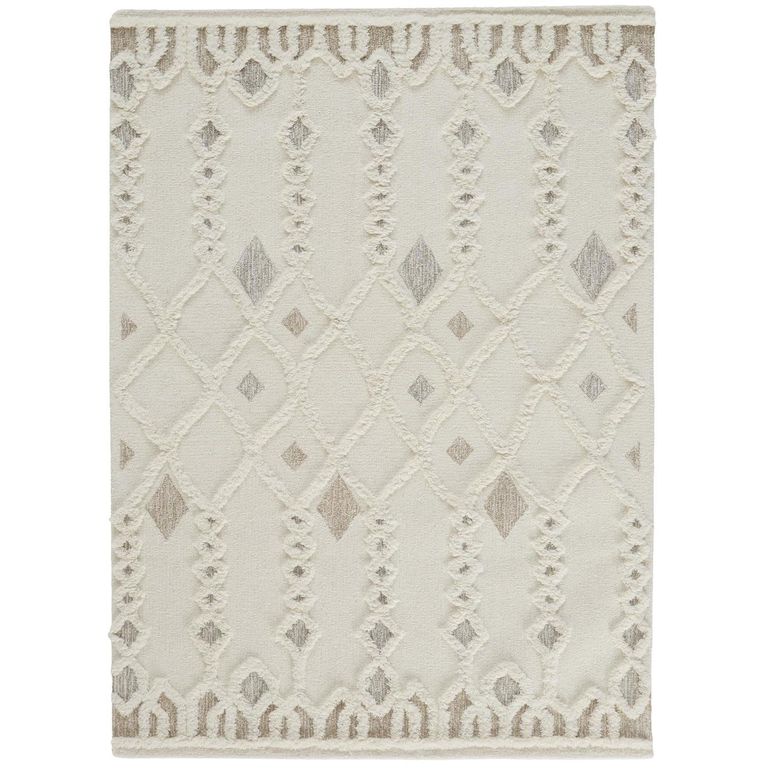 Feizy Anica Transitional Trellis & Lattice, Ivory/Tan/Silver, 10' x 14' Area Rug Easy Care Stain Resistant Scandinavian Diamond Floor Rug for Living room Bedroom
