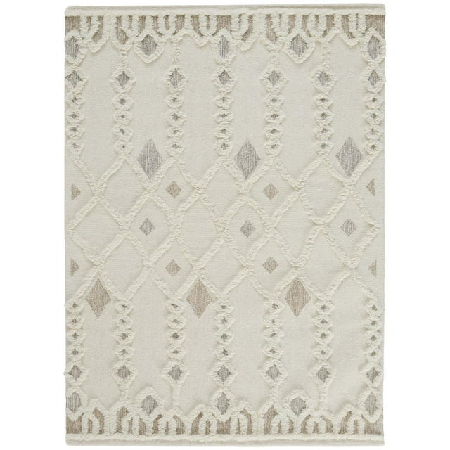Feizy Anica Transitional Trellis & Lattice, Ivory/Tan/Silver, 2' x 3' Accent Rug Easy Care Stain Resistant Scandinavian Diamond Floor Rug for Living room Bedroom