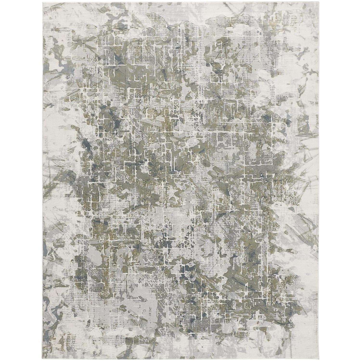 Feizy Atwell Transitional Abstract, Green/Gray/Ivory, 2' x 3' Accent Rug Easy Care Fade Resistant Stain Resistant Industrial Watercolor Floor Rug for Living room Bedroom