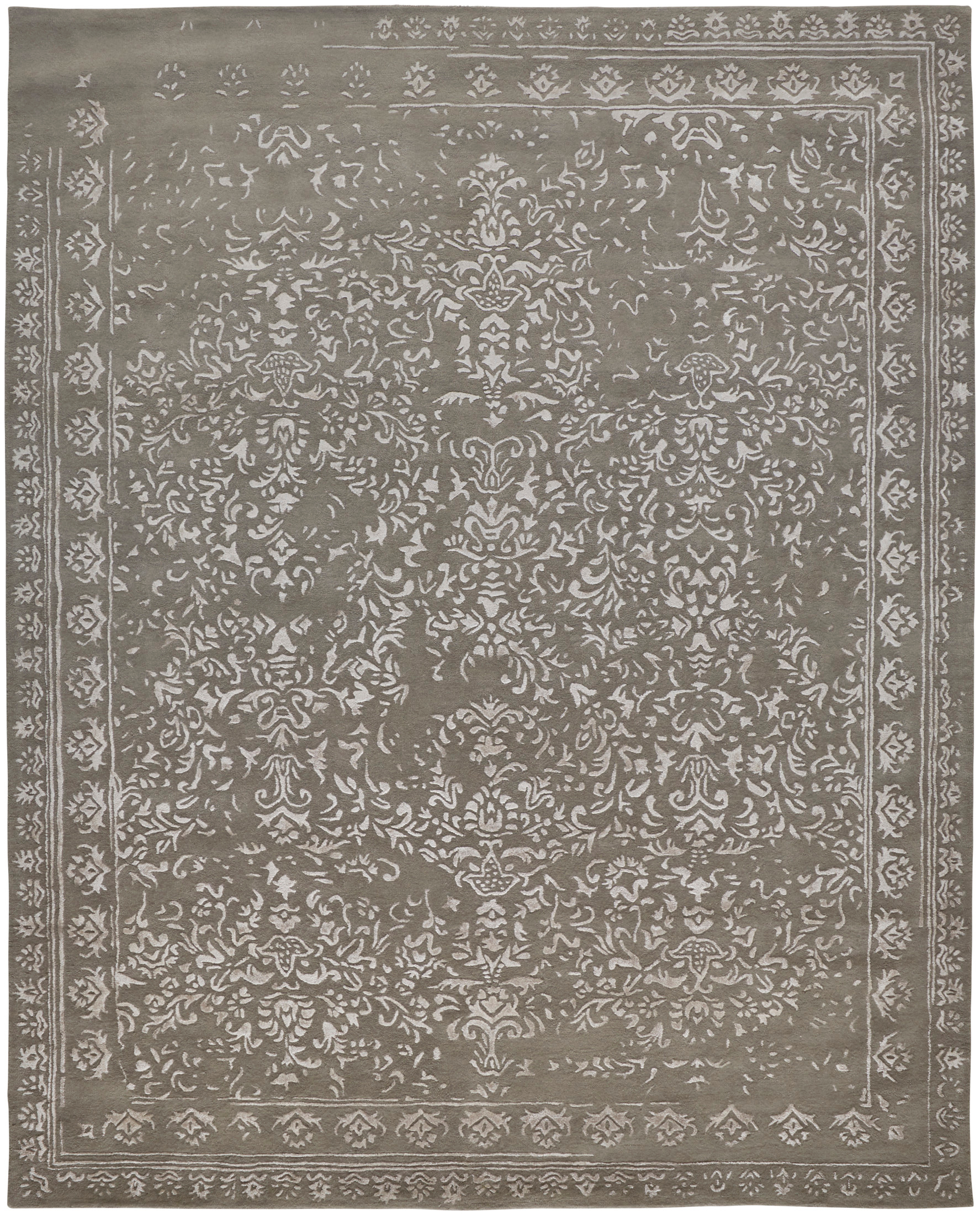 Feizy Bella Transitional Oriental, Gray/Taupe/Silver, 2' x 3' Accent Rug Handmade Sheen Bohemian & Eclectic Bordered Design Carpet for Living Dining Bed Room