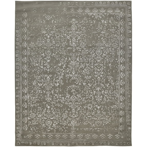 Feizy Bella Transitional Oriental, Gray/Taupe/Silver, 2' x 3' Accent Rug Handmade Sheen Bohemian & Eclectic Bordered Design Carpet for Living Dining Bed Room