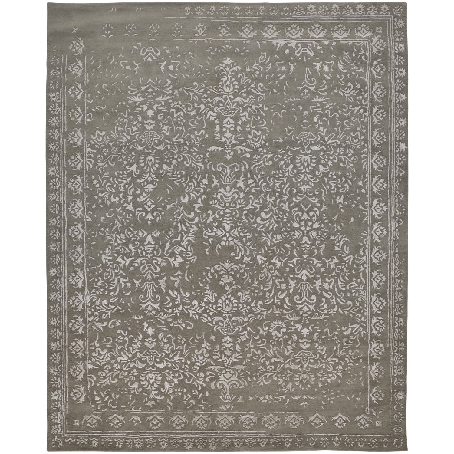 Feizy Bella Transitional Oriental, Gray/Taupe/Silver, 8' x 10' Area Rug Handmade Sheen Bohemian & Eclectic Bordered Floor Rug for Living room Bedroom