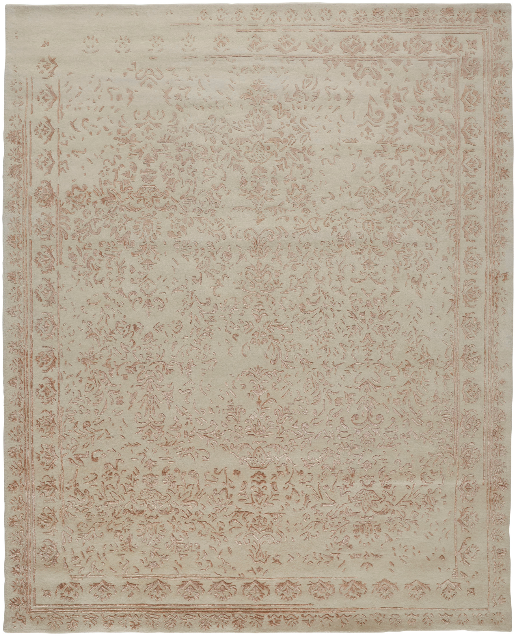 Feizy Bella Transitional Oriental, Ivory/Tan/Pink, 2' x 3' Accent Rug Handmade Sheen Bohemian & Eclectic Bordered Design Carpet for Living Dining Bed Room