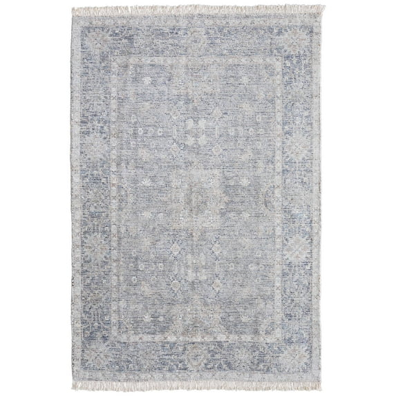 Feizy Caldwell Transitional Distressed, Gray/Blue/Taupe, 2' x 3' Accent Rug Handmade Sheen Bohemian & Eclectic Bordered Design Carpet for Living Dining Bed Room