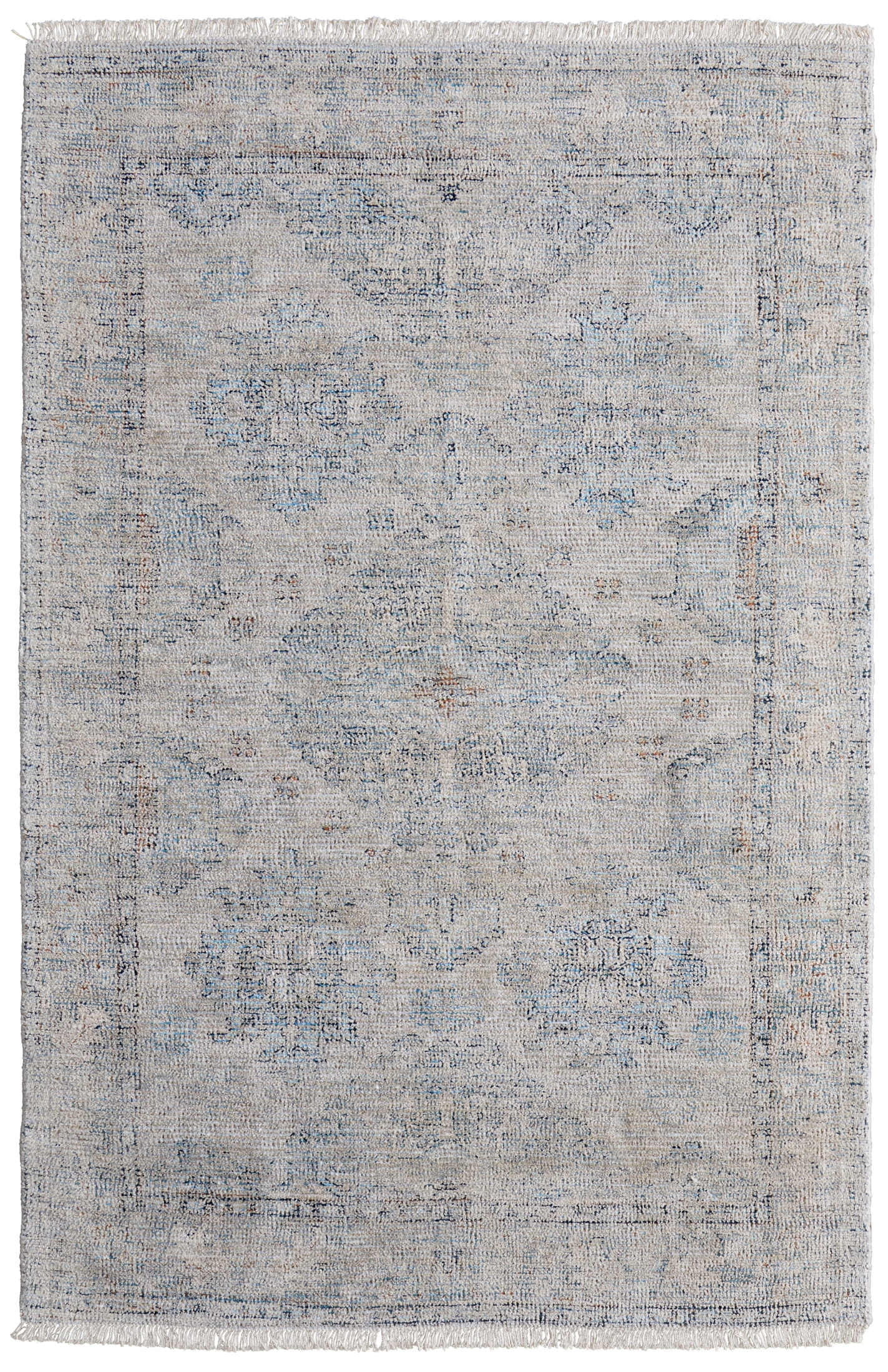 Feizy Caldwell Transitional Oriental, Blue/Gray/Taupe, 2' x 3' Accent Rug Handmade Sheen Vintage Distressed Design Carpet for Living Dining Bed Room