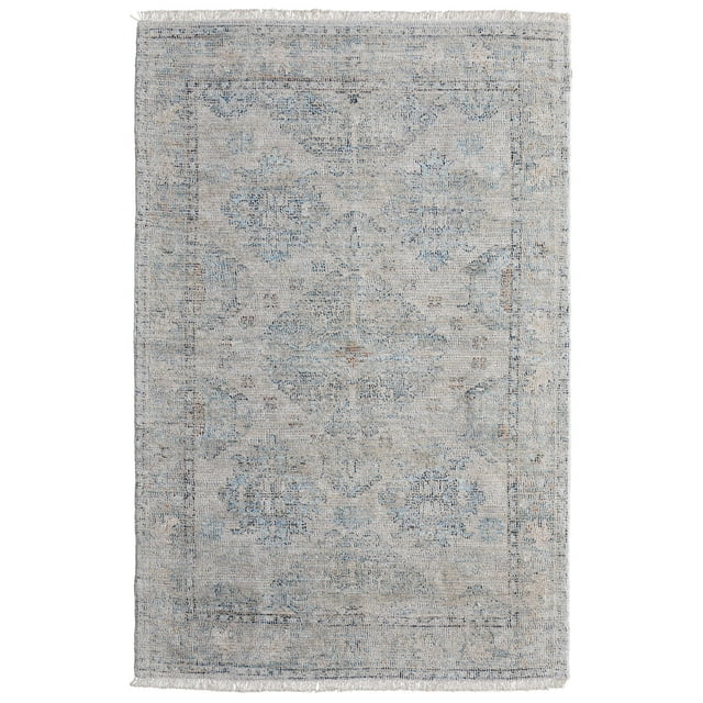 Feizy Caldwell Transitional Oriental, Blue/Gray/Taupe, 2' x 3' Accent Rug Handmade Sheen Vintage Distressed Design Carpet for Living Dining Bed Room