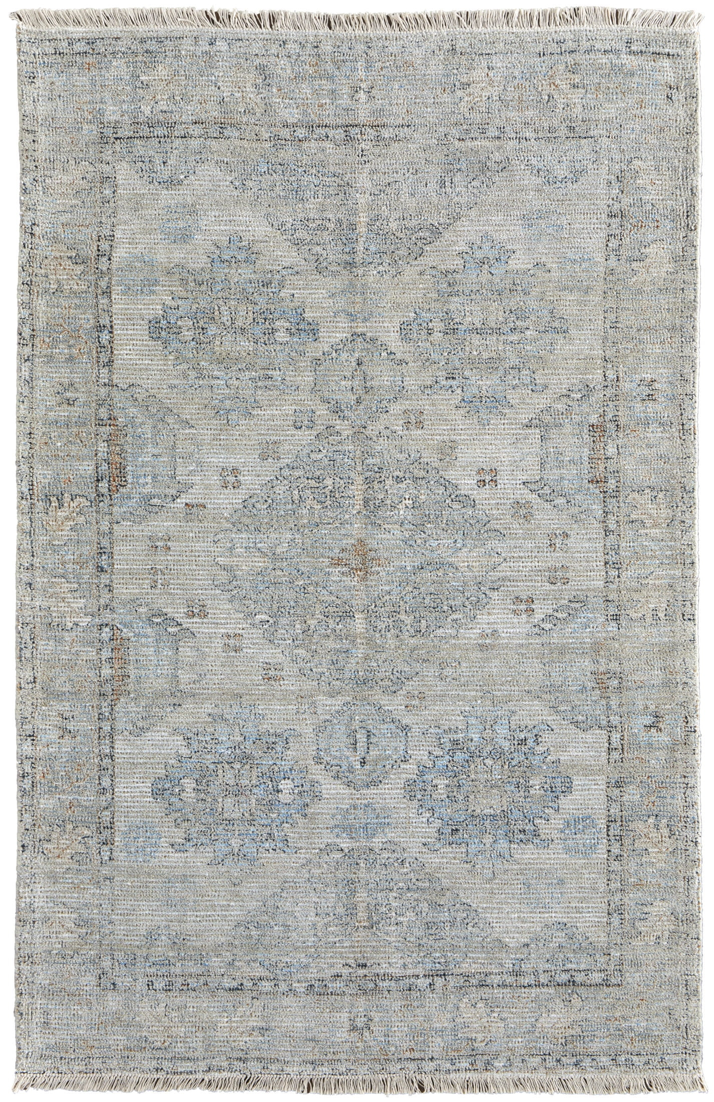 Feizy Caldwell Transitional Oriental, Blue/Gray/Taupe, 2' x 3' Accent Rug Handmade Sheen Vintage Distressed Design Carpet for Living Dining Bed Room