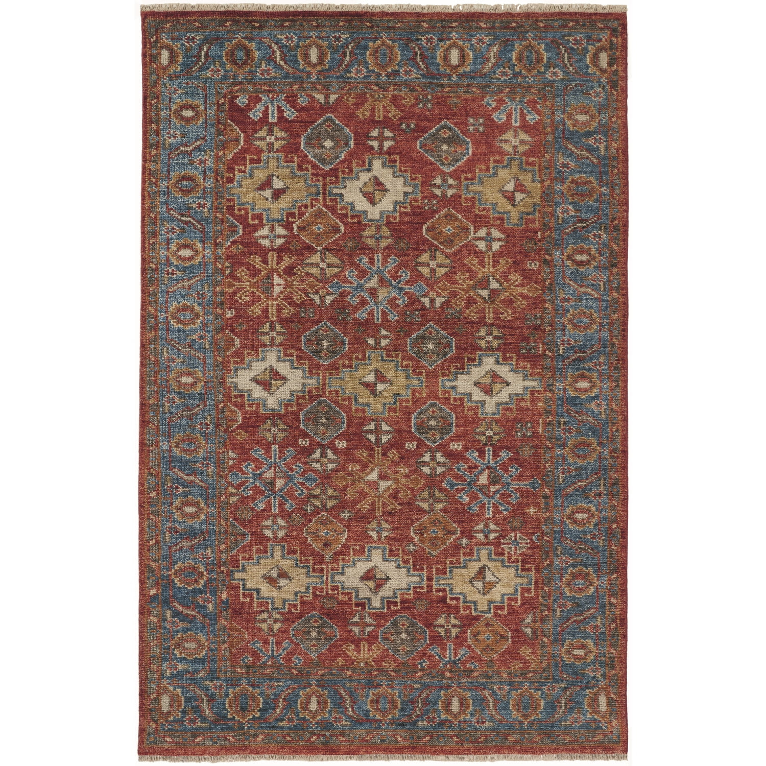 Feizy Carrington Traditional Oriental, Red/Blue/Orange, 8'6" x 11'6" Area Rug Easy Care Stain Resistant Kid Friendly Vintage Bordered Floor Rug for Living room Bedroom