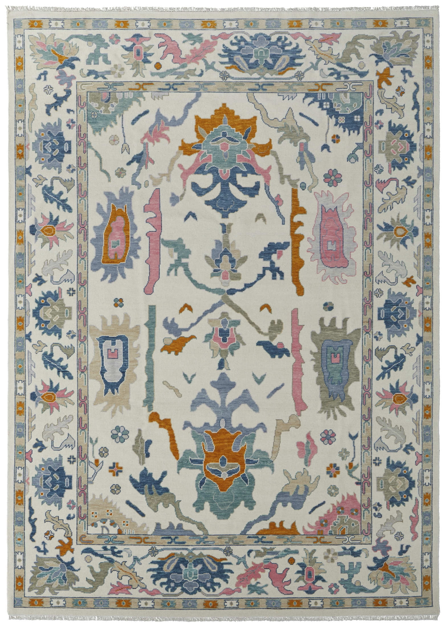 Feizy Karina Transitional Floral & Botanical, Ivory/Blue/Pink, 3'6" x 5'6" Accent Rug Easy Care Stain Resistant Fade Resistant Bohemian & Eclectic Bordered Design Carpet for Living Dining Bed Room