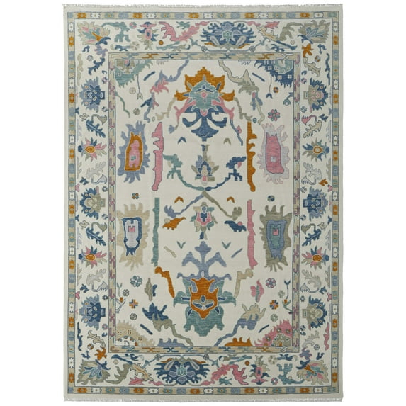 Feizy Karina Transitional Floral & Botanical, Ivory/Blue/Pink, 3'6" x 5'6" Accent Rug Easy Care Stain Resistant Fade Resistant Bohemian & Eclectic Bordered Design Carpet for Living Dining Bed Room