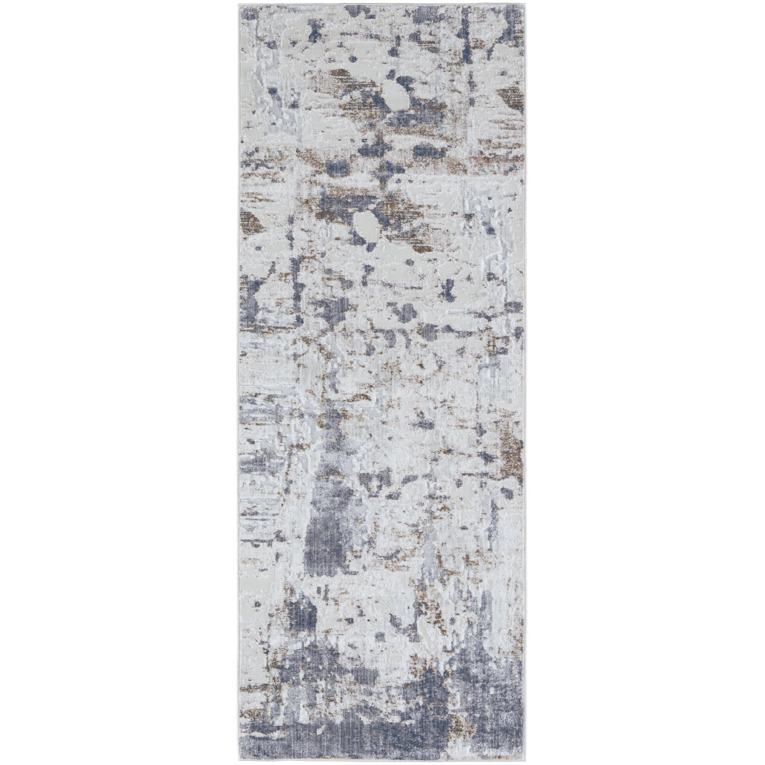 Feizy Laina Transitional Abstract, Ivory/Gray/Blue, 3' x 10' Runner Easy Care Pet & Kid Friendly Stain Resistant Industrial Watercolor Floor Rug for Living room Bedroom