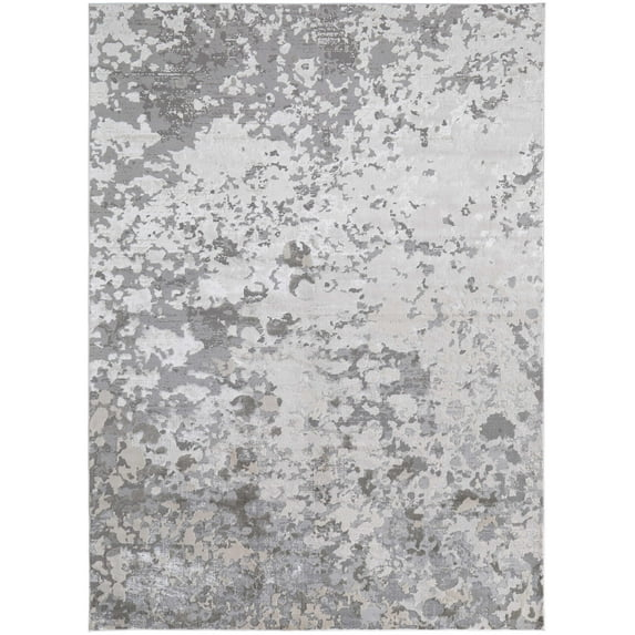 Feizy Micah Modern Abstract, Silver/Gray/White, 6'7" x 9'6" Area Rug Sheen Stain Resistant Fade Resistant Industrial Watercolor Design Carpet for Living Dining Bed Room