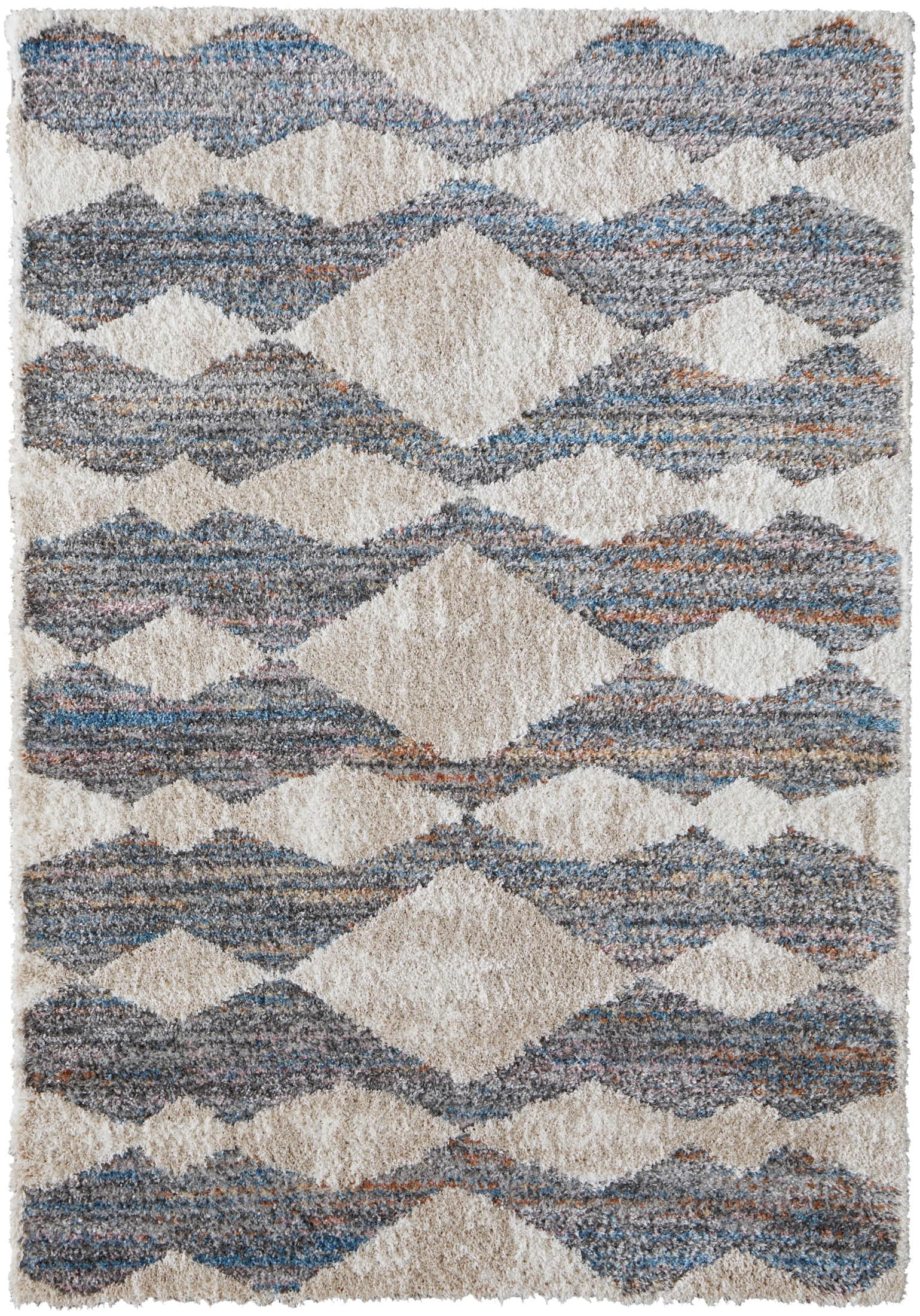Feizy Mynka Transitional Diamond, Tan/Ivory/Blue, 10' x 14' Area Rug Stain Fade Resistant Pet & Kid Friendly Bohemian & Eclectic Stripes Floor Rug for Living room Bedroom