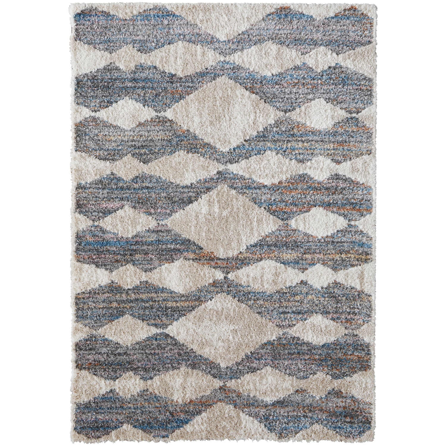 Feizy Mynka Transitional Diamond, Tan/Ivory/Blue, 10' x 14' Area Rug Stain Fade Resistant Pet & Kid Friendly Bohemian & Eclectic Stripes Floor Rug for Living room Bedroom