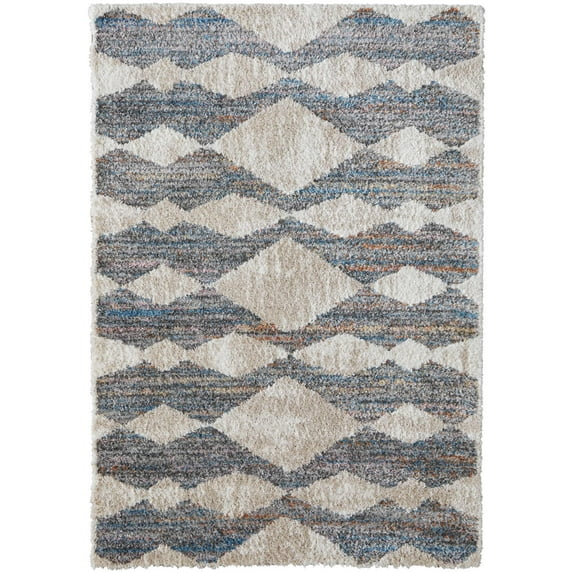 Feizy Mynka Transitional Diamond, Tan/Ivory/Blue, 10' x 14' Area Rug Stain Fade Resistant Pet & Kid Friendly Bohemian & Eclectic Stripes Floor Rug for Living room Bedroom