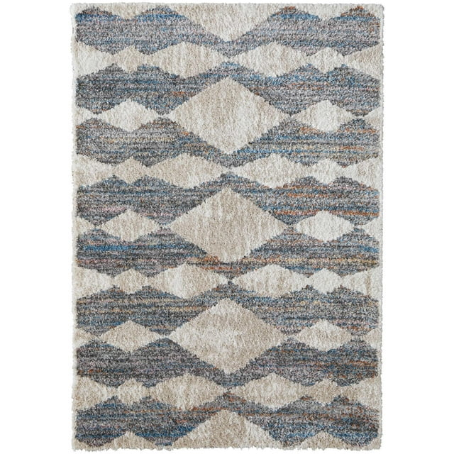 Feizy Mynka Transitional Diamond, Tan/Ivory/Blue, 10' x 14' Area Rug Stain Fade Resistant Pet & Kid Friendly Bohemian & Eclectic Stripes Floor Rug for Living room Bedroom