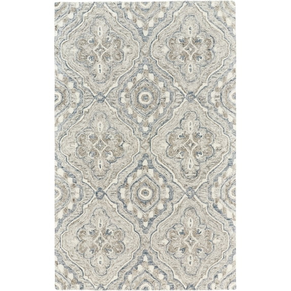 Feizy Rhett Transitional Medallion, Taupe/Blue/Gray, 8' x 10' Area Rug Easy Care Stain Resistant Kid Friendly Classic Geometric Design Carpet for Living Dining Bed Room