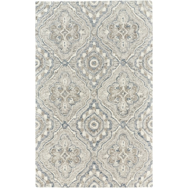 Feizy Rhett Transitional Medallion, Taupe/Blue/Gray, 8' x 10' Area Rug Easy Care Stain Resistant Kid Friendly Classic Geometric Design Carpet for Living Dining Bed Room
