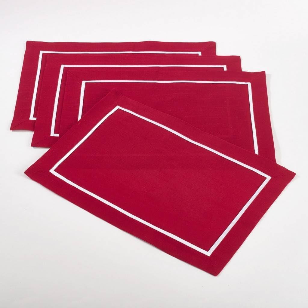 Saro Lifestyle Classic Border Placemats (Set of 4), 13"x19", Red